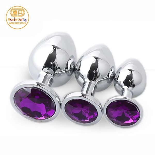 Main picture 05 Purple Metal Butt Plug Stainless Steel Crystal Anal Plug 3 sizes Anus Stimulator