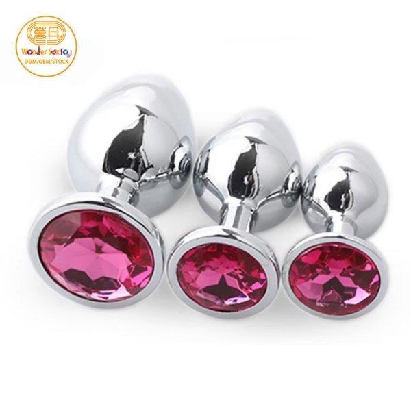 Main picture 06 Dark Pink Metal Butt Plug Stainless Steel Crystal Anal Plug 3 sizes Anus Stimulator