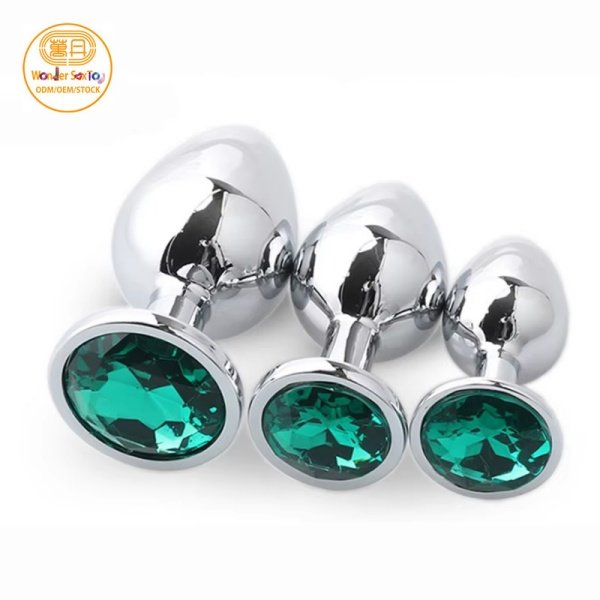 Main picture 07 Light Green Metal Butt Plug Stainless Steel Crystal Anal Plug 3 sizes Anus Stimulator