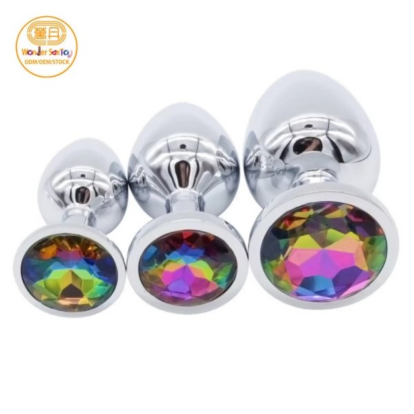 Main picture 08 Colorfull Metal Butt Plug Stainless Steel Crystal Anal Plug 3 sizes Anus Stimulator